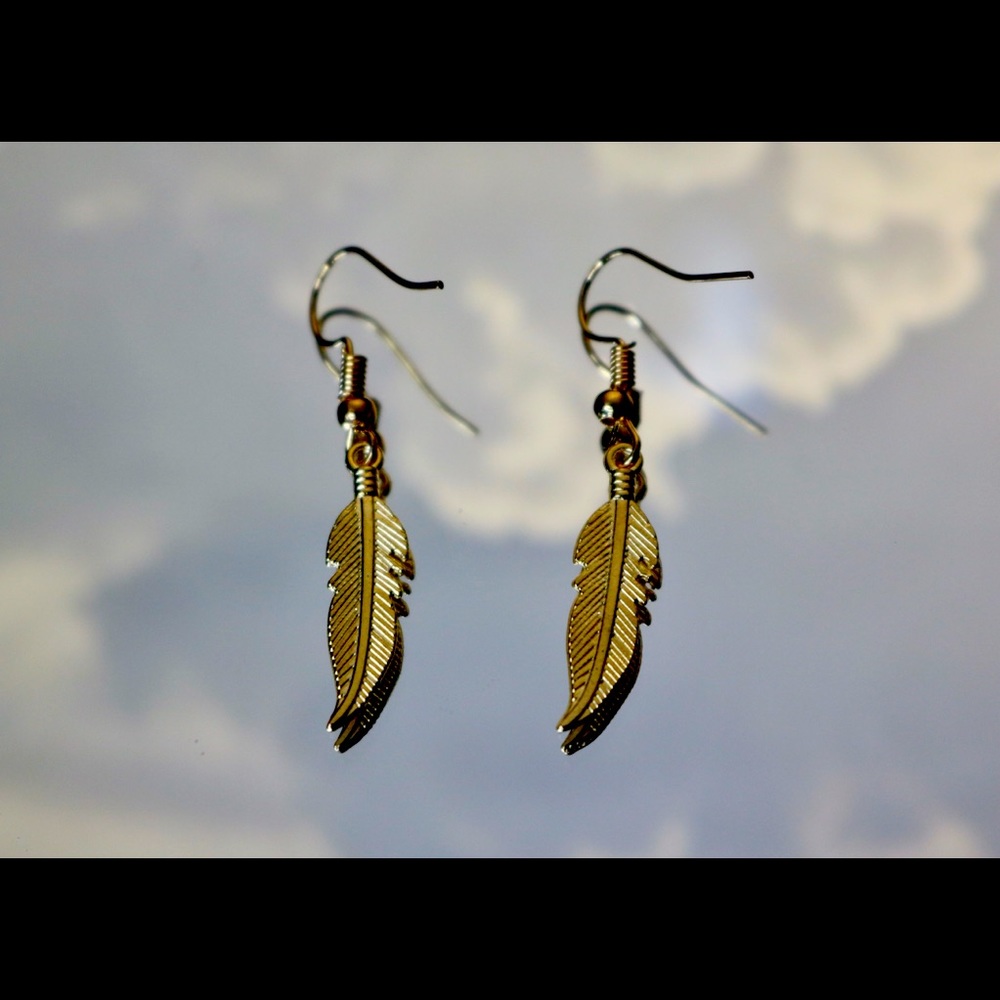 Gold Feather Dangle Earrings
